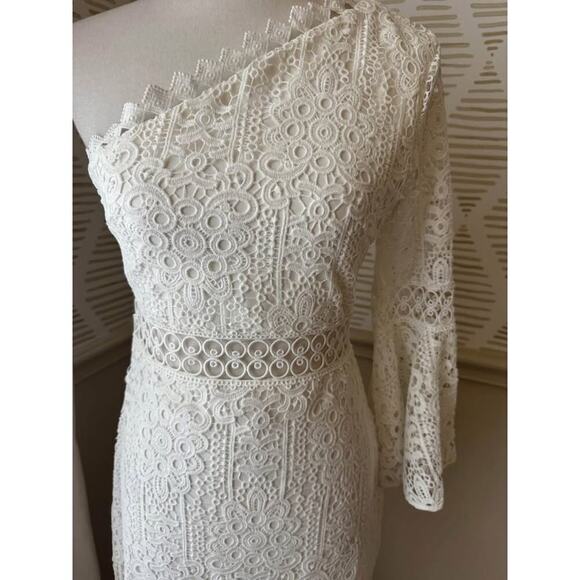 NWT Two Sisters Size 4 Small One Shoulder Bell Sleeve White Lace Mini Dress - Picture 8 of 9
